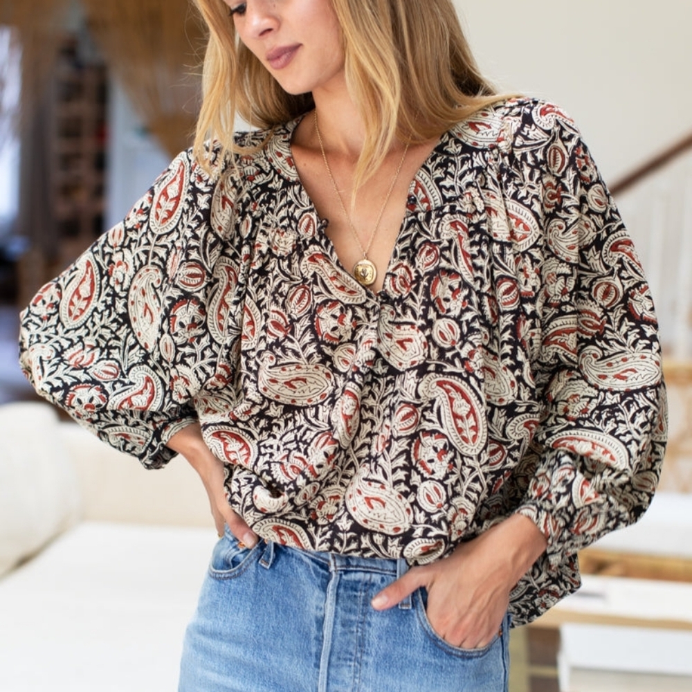 Emerson Fry India Collection Olympia Shirt - Paisley Black + Clay Organic XS